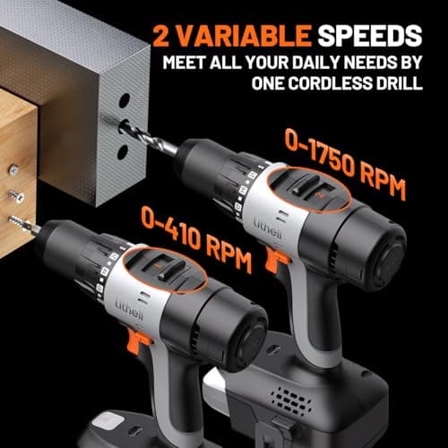Litheli 20V Cordless Drill Driver, Electric Power Drill with 2 Variable Speed Settings, 1/2 Inch Keyless Chuck, 21+1 Clutch Settings with Maximum Torque of 443 In-lbs (Charger not Included)