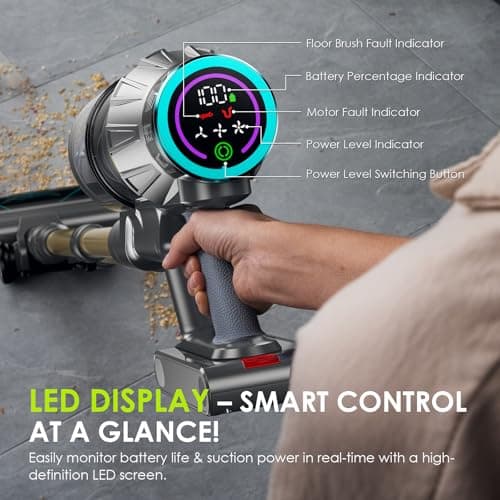 Cordless Vacuum Cleaner, 550W/48Kpa Self-Standing Vacuum Cleaners for Home, up to 70 mins Run Time, Powerful Suction with Touch Screen, Stick Vauum Cleaner for Pet Hair,Carpet,Hardwood Floor