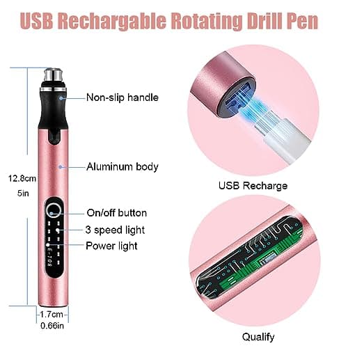 3-Speed Cordless Mini Drill Pen With 8 Small Drill Bits,Rechargeable Electric Hand Drill Pin Vise,Resin Drill Set For Jewelry Making,Resin,Plastic,Wood,Keychains DIY (PINK)