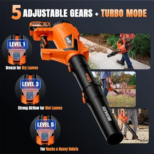 17000 RPM Cordless Leaf Blower with DECERK 7.8AH Battery - 530CFM Brushless Motor for Lawn Care, 5-Speed Turbo Electric Blower for Dust, Wet-Leaves, Car, Gutters, Lightweight Powerful Garden Tool