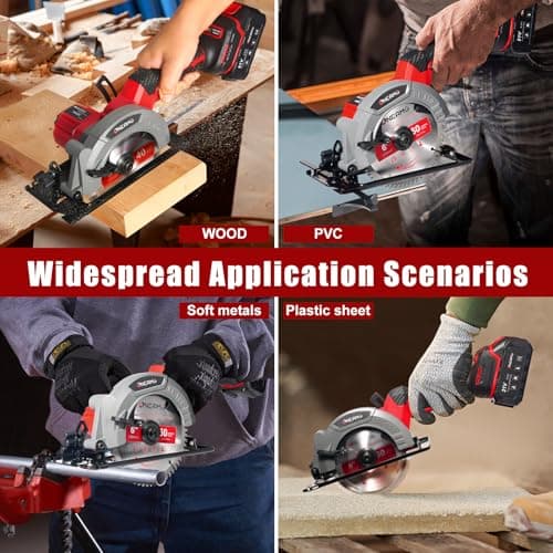 6" Cordless Mini Circular Saw, 21V Compact Wireless Circular Saw, 4.0Ah Battery, 5800RPM, Max Cut 2-1/6" (90°), 1-1/4" (45°),w/40T & 60T Blades,Fast Charger (1Hr),Applicable to Wood,Aluminum & Plastic