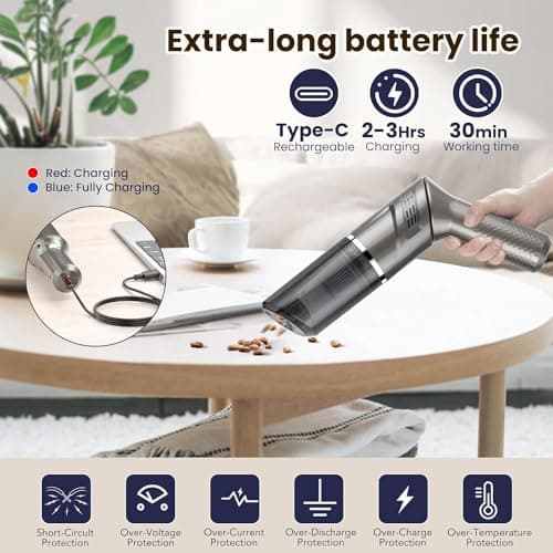 Car Vacuum Portable Cordless 120W/12kPa High Power Handheld Portable Handheld Vacuum Cordless Cleaner with Low Noise Wet and Dry Use Auto Vacuum Cleaner for Car Home Cleanning