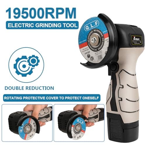 Cordless Brush Angle Grinder Kit, 19500rpm Mini Electric Angle Grinding Tool with 2pcs 16.8V 2000mAh Batteries and 5-Cutting Discs, Grinder Handheld Cutter for Metal Wood