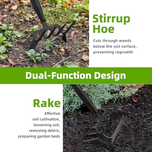 Weeding Hoe Garden Tool, 2 in 1 Stirrup Hoe and Cultivator with 62 inch Adjustable Long Handle, Heavy Duty Metal Garden Action Scuffle Hoes for Efficient Weeding Soil Aeration Small Weeder Tool