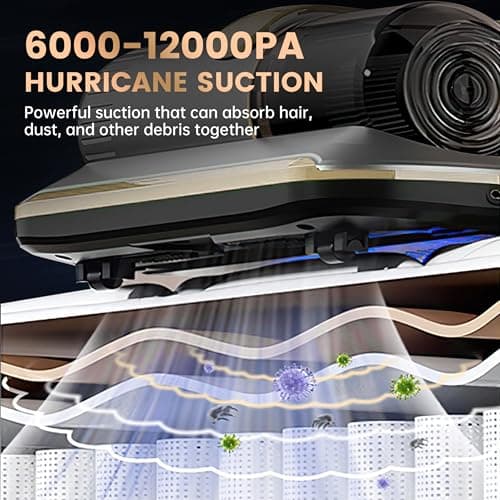 Mattress Vacuum Cleaner, Wireless Handheld Bed Vacuum Cleaner with UV-C Light, HEPA Filter and Ultrasonic Vibration, 12KPa, Suitable for Beds, Sofas, Car Seats, Carpets (Golden)