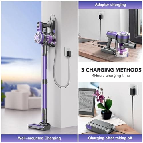 Vacuum Cleaners for Home,Cordless Vacuum Cleaner with Powerful Suction,Stick Vacuum Cleaner Rechargeable,Up to 35 Mins,Lightweight Vacuum for Pet Hair,Carpet,Floor(Purple)