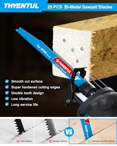 25 Pack 9 in Stud and Nail Sawzall Blades,Demo Demon Bi-Metal Demolition Reciprocating Saw Blade for Nail-Embedded Wood Cutting, Garden Pruning, Tree Trimming（6/12TPI）