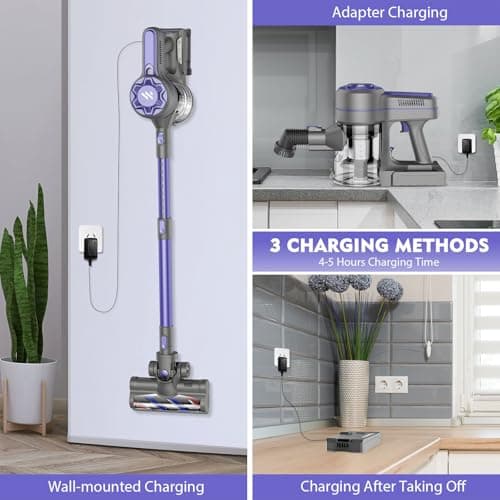 Cordless Vacuum Cleaners for Home with Powerful Suction,Stick Vacuum Cordless Rechargeable,Up to 35 Mins Runtime,Lightweight Hardwood Floor Vacuum for Pet Hair,Carpet(Dark Purple)