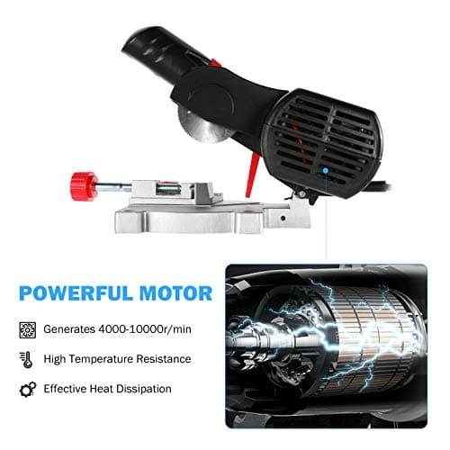 BEAMNOVA Mini Miter Saw Electric Power Table Benchtop Cut-Off Chop Max 45 Degree Cutting for Crafts Miniatures Metal Wood Plastic Compound Cutter