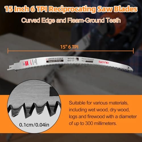 Sawzall Blades for Cutting Trees, 5 Pack 15 Inch 6 Tpi Japanese Teeth Reciprocating Saw Blades, Cr-V Wood Cutting and Tree Trimming Blades with Curved Edge and Fleam-Ground Teeth