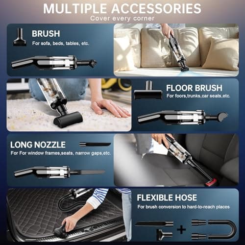 Handheld Vacuum Cordless, Portable Car Vacuum with 16000Pa Powerful Suction, Ultra-Lightweight 1.3lbs, Brushless Motor, Multiple Accessories for Home Office Car Pets Cleaning