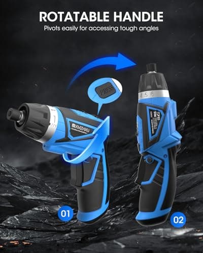 8V Cordless Screwdriver,6+1 Torque Max 10N·m Electric Power Screwdriver with 47 Accessories,180°Pivoting Handle, 2000mAh Rechargeable Screw Gun&Bit Set with LED Light, Flexible Shaft,for Home,Office