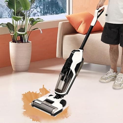 Wet Dry Vacuum Cleaner, Cordless Wet Dry Vacuum Floor Cleaner and Mop, Smart Wireless Self-Cleaning Vacuum Cleaner for Hard Floors, Double Water Tanks, Effortless Cleaning in One Operation