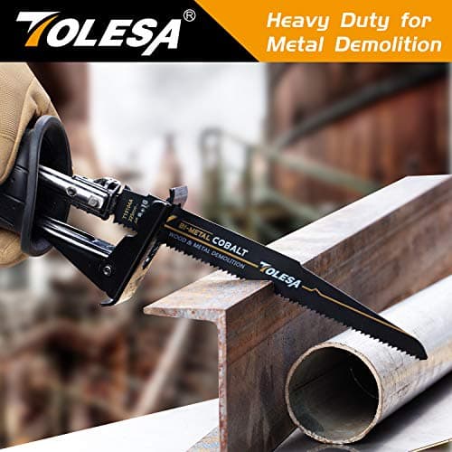 TOLESA Metal Wood Demolition Reciprocating Saw Blades 9 Inch 8+10TPI Sawzall Blades for Steel Pipe Cutting, Drywall, Chipboard, Glass Fiber-Reinforce Plastic and Composite Materials Demolition 5 Pack