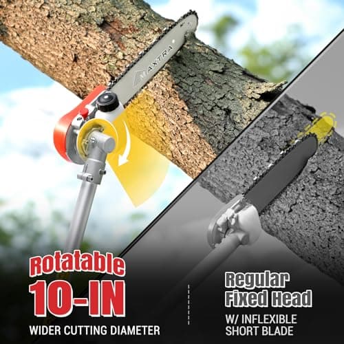 Pole Saw Gas Powered, 16-Foot Reach 42.7CC 2-Cycle 10-Inch Bar Cordless Extendable Long Trimmer Power Gasoline Chainsaw For Tree Hedge Trimming Bush Pruning, Spinning Saw Head