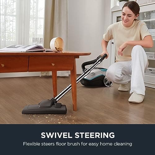 Eureka Canister Vacuum Cleaner, Lightweight Vacuum Cleaner for Carpets and Hard Floors, NEN170 Pet Friendly vaccum Cleaner with with HEPA Filter and 4 dust Bags, Silver with Green