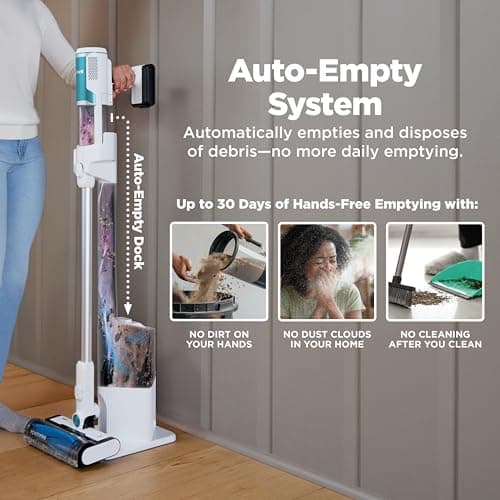 Shark Clean & Empty Cordless Stick Vacuum – Lightweight Cordless Vacuum with HEPA Filter, Portable, Rechargeable, Auto-Empty System, Stick Vacuum for Pet Hair, Carpets & Hardfloor, White, BU3521