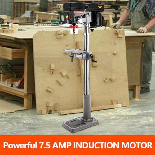 13 in Floor Drill Press, 7.5 Amp 120V, 288-3084 RPM Variable Speed Cast Iron Bench Drill Press, 0-45°Tilting Worktable, Tabletop Drilling Machine for Wood Metal