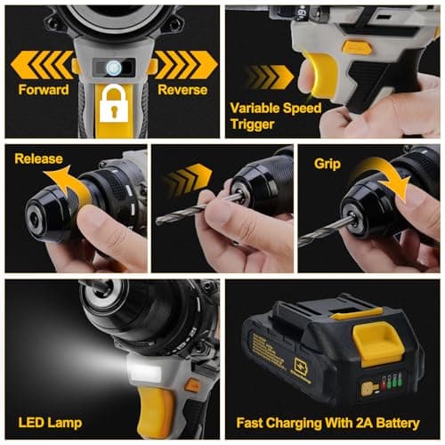 20V Brushless Drill Set, Cordless Power Drill with 2.0Ah Battery,119 PCS Combo Tool Kit for Men, 10mm 3/8" Keyless Chuck, 21+1 Torque Setting Power Tool Set for DIY Garden House Office Repair