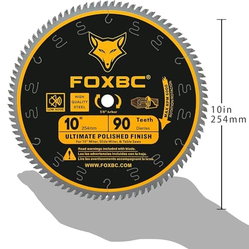 FOXBC 10 Inch Saw Blade 90-Teeth Ultimate Polished Finish Saw Blade for Wood, 5/8-Inch Arbor