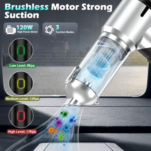 Car Vacuum Portable Cordless Foldable Mini Vacuum, 17000PA Strong Suction, 40mins Runtime, 4-in-1 Air Duster & Air Blower Handheld Vacuum with One-Click Dust Removal for Car, Home,Office Pet