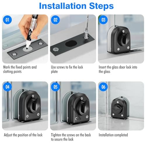Ranbo Frameless Glass Door Floor Lock, Clamp-On No-Drill, 304 Stainless Steel, Fits 3/8"–1/2" (10–12 mm) Swing/Sliding Doors — Ideal for Office, Entrance, Storefront,Top or Bottom Mount, Matte Black