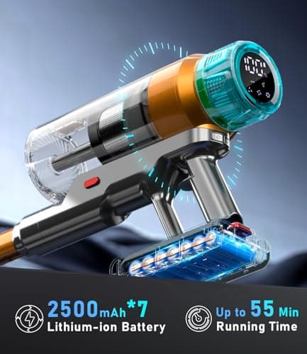 Cordless Vacuum Cleaner 600W 55Kpa Stick Vacuum,Up to 55Mins, Vacuum Cleaners for Home Rechargeable Wall Mount OLED Color Screen Anti-tangled Vacuum for Car,Hardwood Floor,Carpets,Pet Hair EHBL