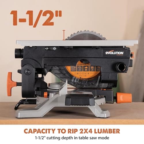 Evolution R8MTS | 8-1/4” Convertible Miter/Table Saw | Multi-Function Saw | 0-45° Bevel & +/- 45° Miter | Multi-Material Cutting: Wood, Plastic, Metal | Compact, Powerful 12A Motor | TCT Blade Incl
