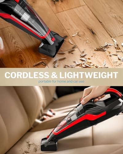 Pet Hair Handheld Vacuum, Car Vacuum Portable Cordless Rechargeable with Reusable Filter and Motorized Brush for Carpet, Couch & Stairs, Red, 17.4"X 4.6"X 6.6"