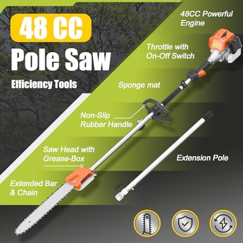 Gas Powered Pole Saw, 48cc 2-Cycle Gas Pole Saws for Tree Trimming with 11.5in Cutting Bar,16-FT Height Reachable Cordless Extension Chainsaw for Tree Trimming Bush Pruning Branch Cutting