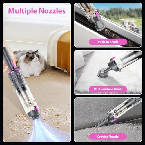 Handheld Vacuum Cordless 25000Pa Car Vacuum 3-in-1 Handheld Vacuum, Includes Smart Display and Charging Base Hand Vac Cordless Rechargeable One-Touch Empty for Home/Pet/Car (Violet)