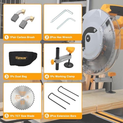 Hoteche 10-Inch Sliding Compound Miter Saw 15-Amp Single Bevel Power Chop Saw with Laser Guide for Wood and Metal Working