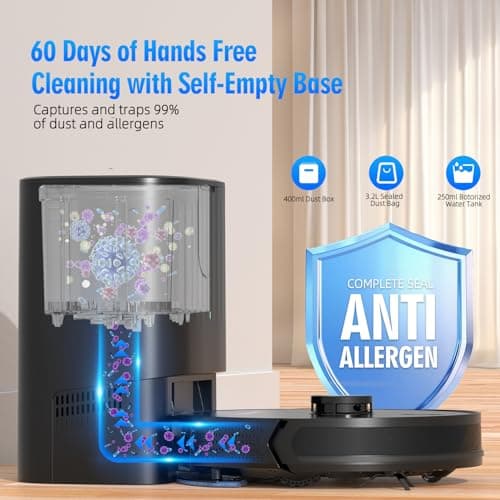 3-in-1 Robot Vacuum and Mop Combo, Self Emptying Station for 60 Days, Robotic Vacuum Cleaner with LiDAR Navigation & Max Strong 5000Pa Suction, 2.4G WiFi/Alexa/App Control, Self-Charging Base