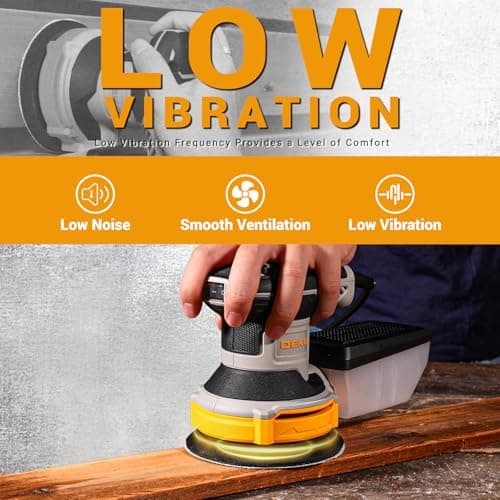 Orbital Sander Corded Hand Sander: DEKOPRO 5" Random Orbital Sander with Dust Box, 6 Various Speeds Electric Palm Sander with Dust Box, 16Pcs Sandpapers for Woodworking & Sanding-Yellow