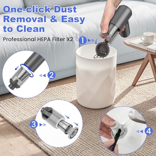 Car Vacuum Portable Cordless with 16000PA Ultra Suction 4-in-1 Foldable ​Air Duster & Brushless Motor Rechargeable Handheld Vacuum for Pet Hair, Car Seats, Home & Office Cleaning