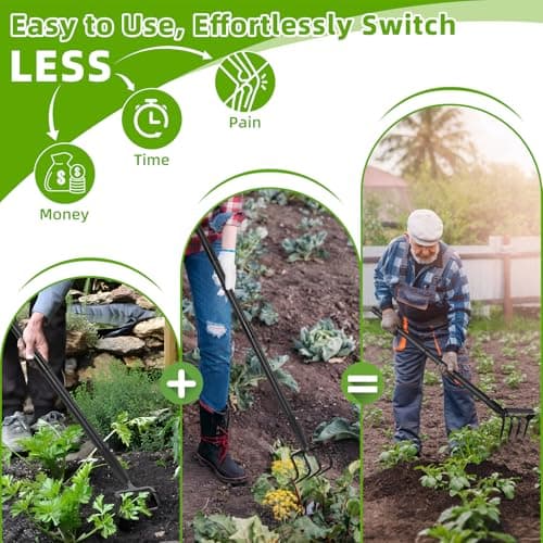 Weeding Hoe Garden Tool, 2 in 1 Stirrup Hoe and Cultivator with 62 inch Adjustable Long Handle, Heavy Duty Metal Garden Action Scuffle Hoes for Efficient Weeding Soil Aeration Small Weeder Tool