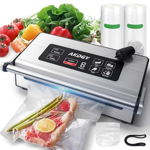 90Kpa Food Vacuum Sealer, Stainless Steel Vacuum Sealer Machine for Food with Double Heat Seal & Double Pump, Food Sealer Dry/Moist/Liquid Modes, Roll Storage and Cutter, Easy-Lock Handle and Clean