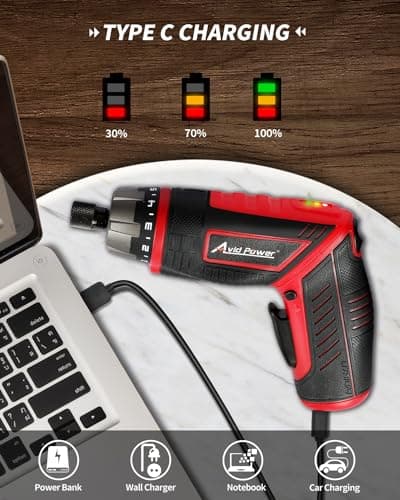AVID POWER Electric Screwdriver Set Rechargeable 4V Cordless Screwdriver Kit with 44pcs Accessories, 5.65Nm Screw Gun, 5+1 Torque Setting, 2 Position Handle with LED Light