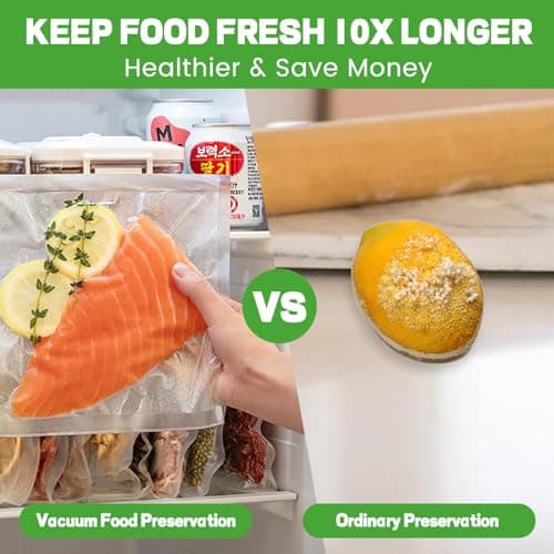 85kpa Food Vacuum Sealer Machine,Vacuum Sealer For Food with Cutter, Full Automatic Bag Sealer,Dry Moist Fresh Modes,10 Pre-cut Bags and Accessory Hose,Black