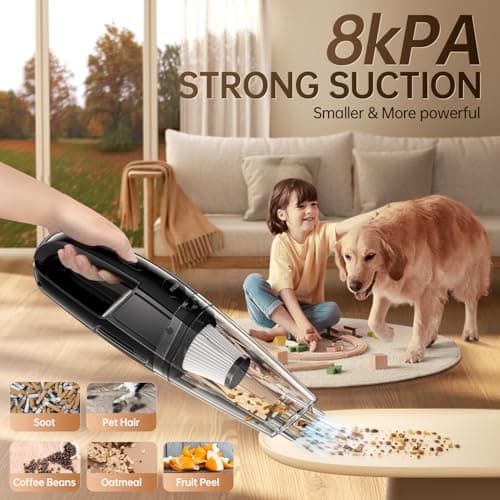 Handheld Vacuum Cordless 7000Pa Suction | Car Vacuum Portable with 650mL Dustbin | 1.43lbs Ultra-Light | 25-Min Runtim | Rechargeable