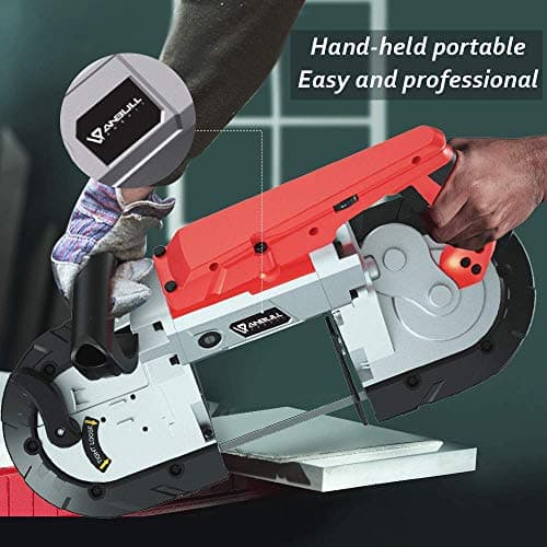 Anbull Portable Band Saw with Upgraded Removable Alloy Steel Base, 45°-90° Metal Cutting, 10A 1100W Motor, 5-inch Deep Cut, with .020-by-44-7/8-Inch 14 TPI Saw Blade and Led Spotlight