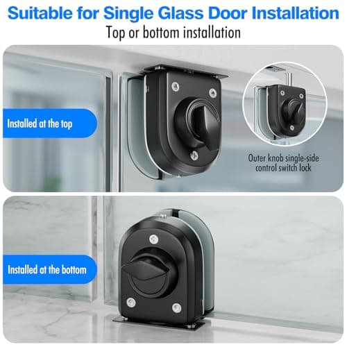 Ranbo Frameless Glass Door Floor Lock, Clamp-On No-Drill, 304 Stainless Steel, Fits 3/8"–1/2" (10–12 mm) Swing/Sliding Doors — Ideal for Office, Entrance, Storefront,Top or Bottom Mount, Matte Black