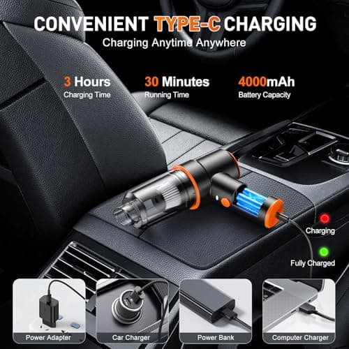 KMM Handheld Car Vacuum Cleaner, 11000PA Vacuum Cleaner & Air Duster, 120W High Power Vacuum Portable Cordless, Hand Held Vacuum Rechargeable with Multi-Nozzles & LED Light for Home, Car, Office