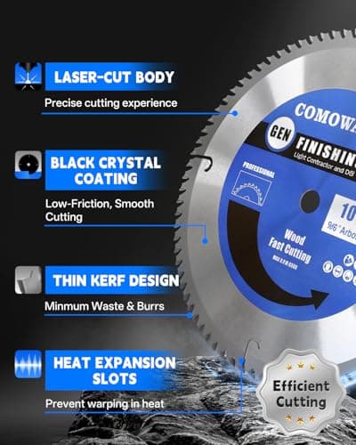 COMOWARE 10 inch Miter Saws Blade, 80T ATB Circular Saw Blade, 5/8" Arbor, TCT Carbide-Tipped, Anti-Vibration, Teflon Anti-Stick, Miter Saws Blades for Wood, Laminate, Plywood & Hardwoods