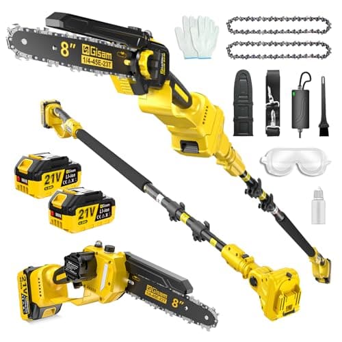 2-in-1 Electric Pole Saws for Tree Trimming,8" Mini Chainsaw Cordless with Extension Pole, 1000W Brushless Motor,Auto Oiling,15.58 FT Max Reach Extension Pole for Outdoors Pruning with 2×Batteries