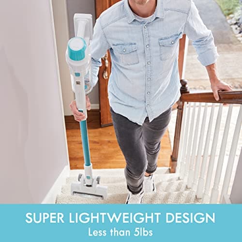 Kenmore DS4065 Cordless Stick Vacuum 1L Capacity Lightweight Cleaner 2-Speed Power Suction LED Headlight 2-in-1 Handheld for Hardwood Floor, Carpet & Dog Hair, Blue, DS4065