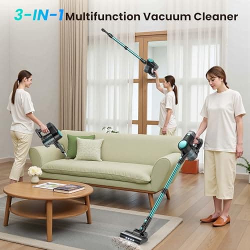 N3T Cordless Vacuum Cleaner,Wireless Stick Vacuum with 40mins Runine,Self-Standing,Anti-Tangle Brush,Rechargeable Lightweight Vacuum Cleaner for Home,Hardwood Floor,Pet Hair, Carpet-Green