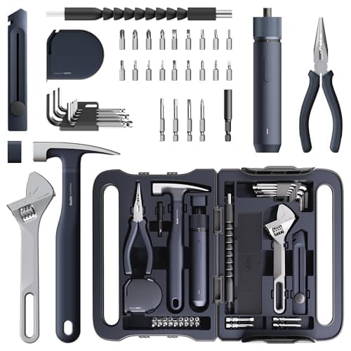HOTO 40-Piece Tool Kit, Household Essentials tool set w/Smart Electric Screwdriver (LED, 3 Torque) + 14 Tools & 26 Accessories | Pro-Grade Compact Organizer for Home, Dorm Repairs, DIY