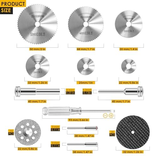 44pcs Cutting Wheel Set Compatible with Plastic for Rotary Tool, HSS Circular Saw Blades 6pcs, Resin Cutting Discs 20pcs, 545 Diamond Cutting Wheels 10psc with 2 Screwdrivers