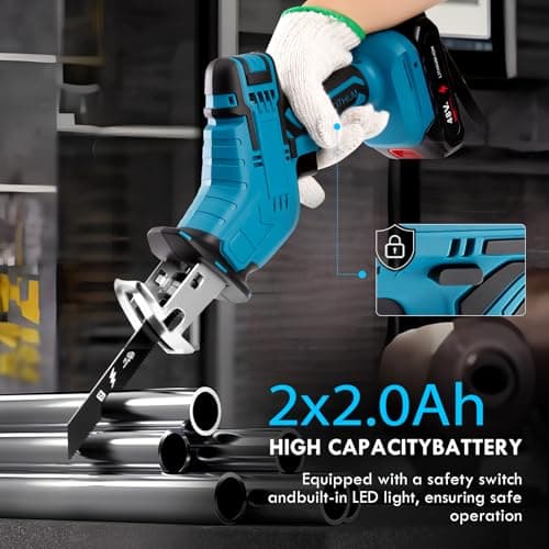 Reciprocating Saw Cordless, Variable Speed 3000 RPM Brushless Motor with 8 Saw Blades, 2 x 2.0Ah Batteries, LED Light, Tool‑Free Blade Change, Portable for Wood PVC Cutting